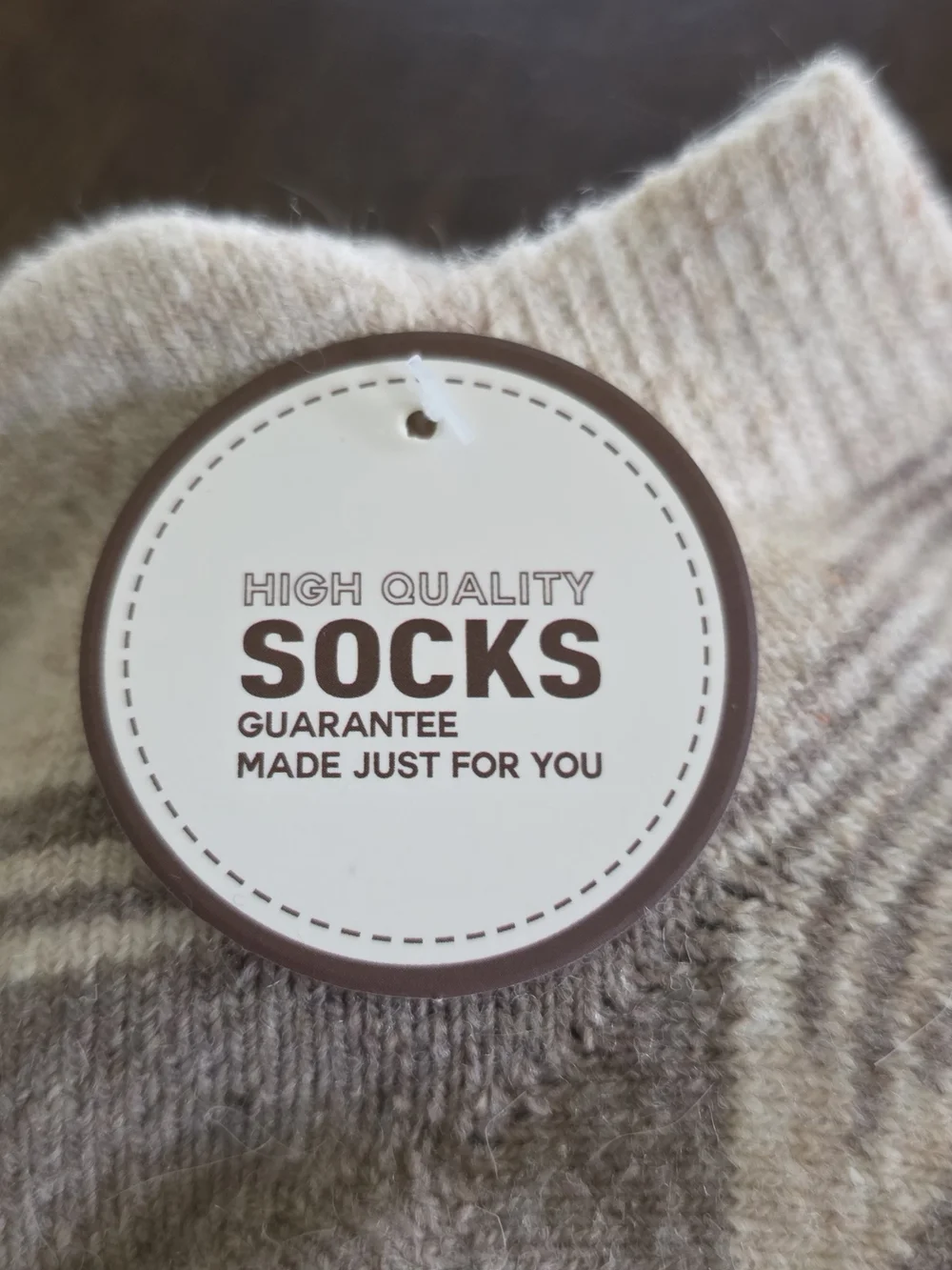 Men's Casual Crew Socks - Neutral Geo Pattern in Gray, Black, Beige, Cream.